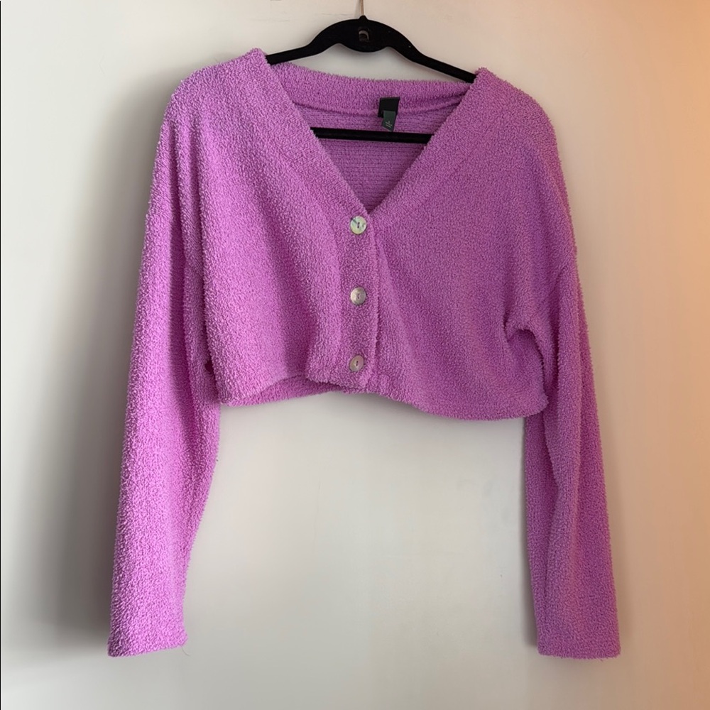 Purple Cropped Cardigan with Buttons